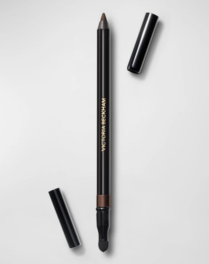 Victoria Beckham Satin Kajal Cocoa front packaging showing pencil and cap, elegant branding benefit