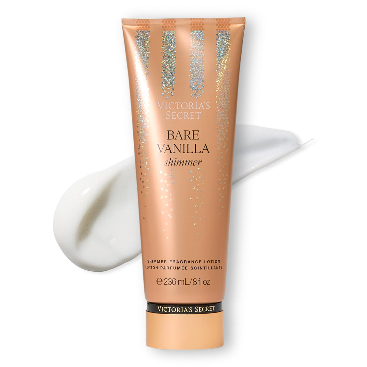Victoria's Secret bottle front view showing label and shimmer finish benefits