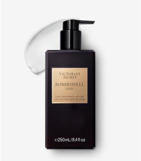 Victoria's Secret Bombshell Oud front bottle shown on white surface, highlights scent and size