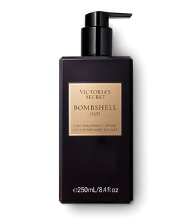 Victoria's Secret Bombshell Oud lotion texture close-up showing creamy absorbent finish
