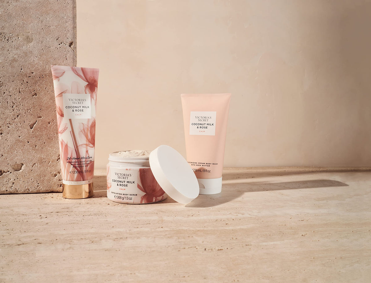 Victoria's Secret lotion staged in bathroom for daily-routine benefit