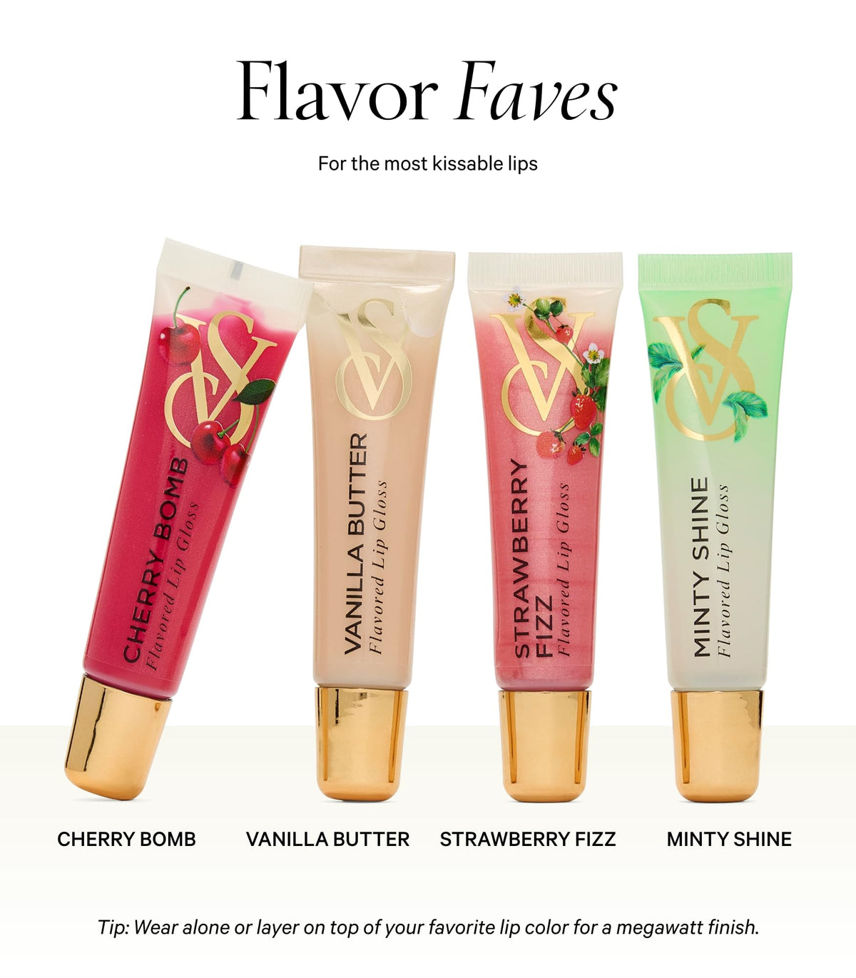 Victoria's Secret gloss tubes close-up showing smooth texture and glossy coverage for radiant lips
