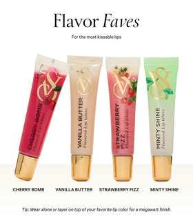 Victoria's Secret gloss tubes close-up showing smooth texture and glossy coverage for radiant lips