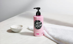 Victoria's Secret PINK in a bathroom lifestyle setup suggesting daily routine use