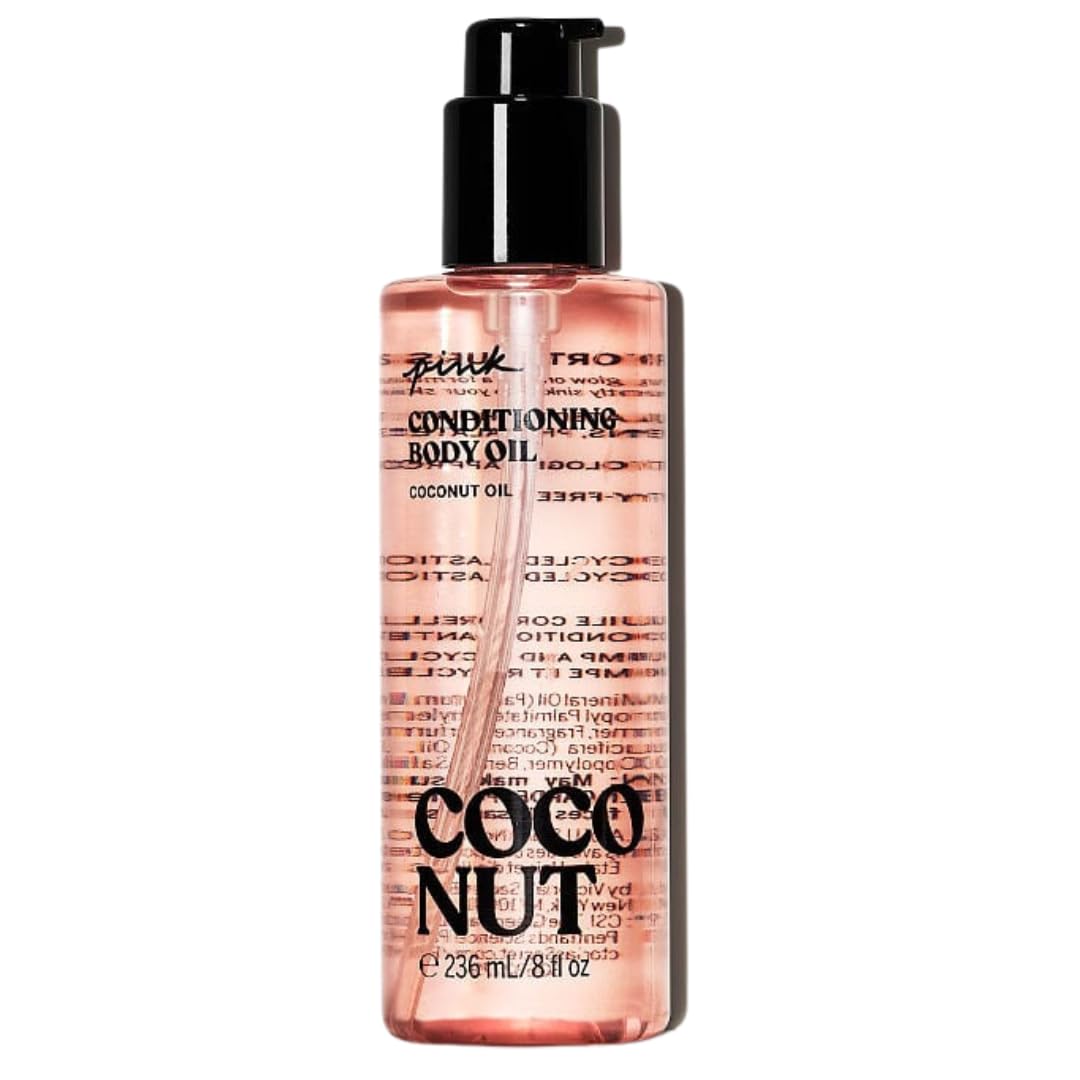 Victoria's Secret Pink Coco Oil texture close-up drop highlighting silky, fast-absorbing finish