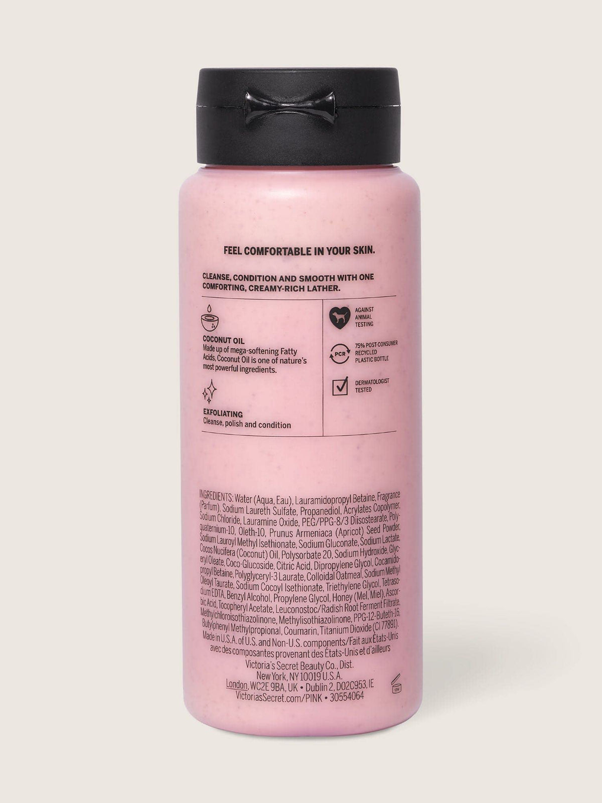 Victoria's Secret Pink Coco Scrub Wash pump top and ingredient label clarity benefit