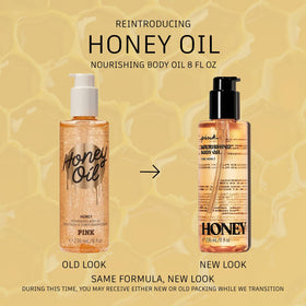 Victoria's Secret oil pouring from bottle onto palm for quick absorption benefit