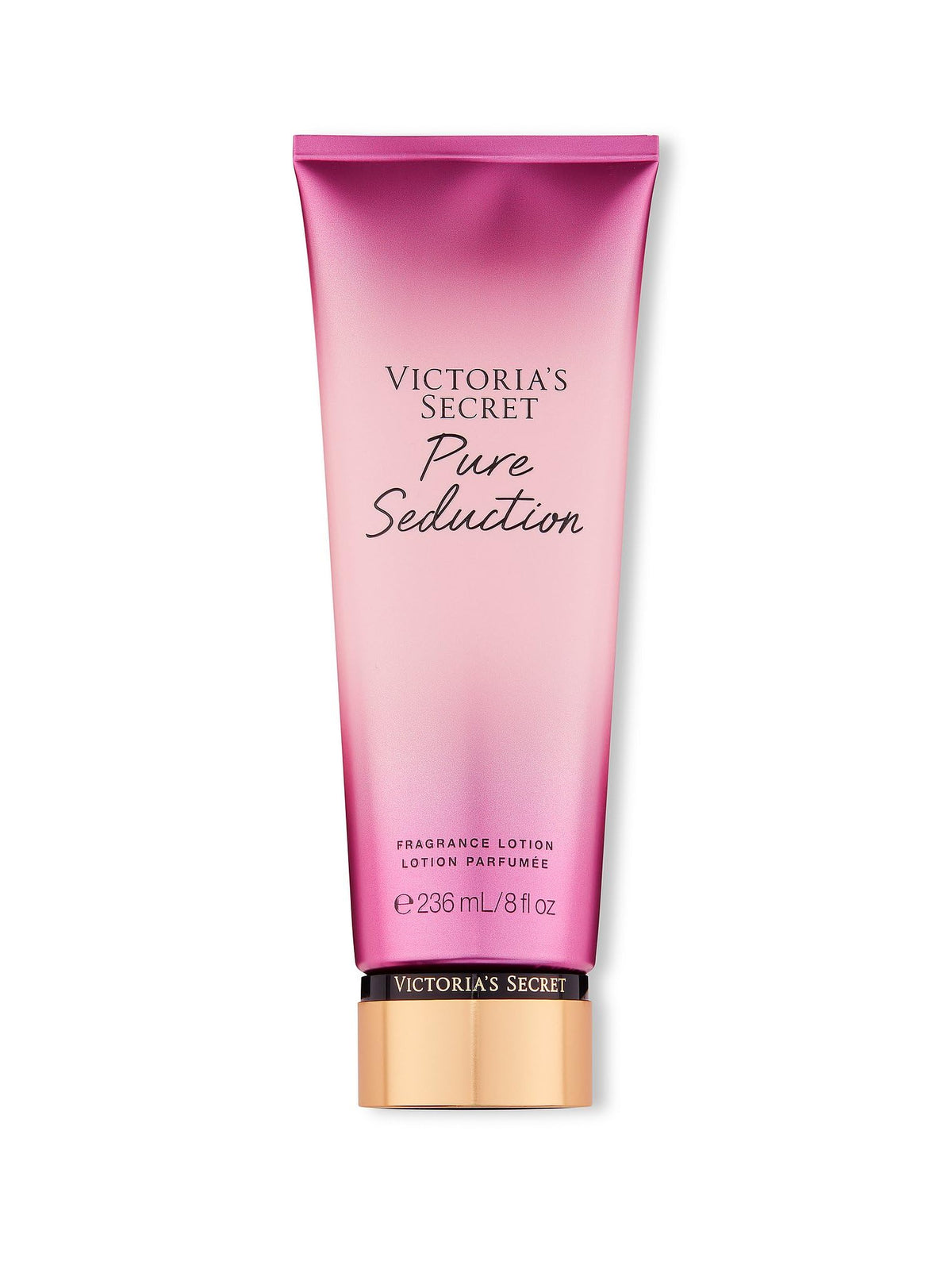Victoria's Secret front packaging of Pure Seduction lotion shows bottle and brand benefits