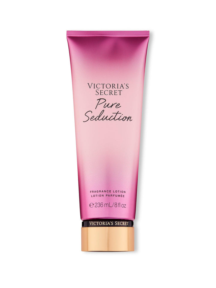 Victoria's Secret front packaging of Pure Seduction lotion shows bottle and brand benefits