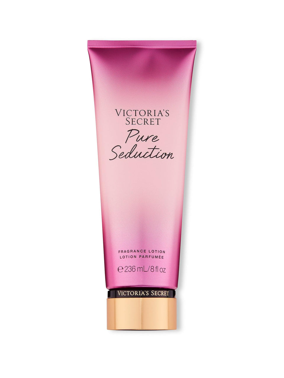 Victoria's Secret front packaging of Pure Seduction lotion shows bottle and brand benefits