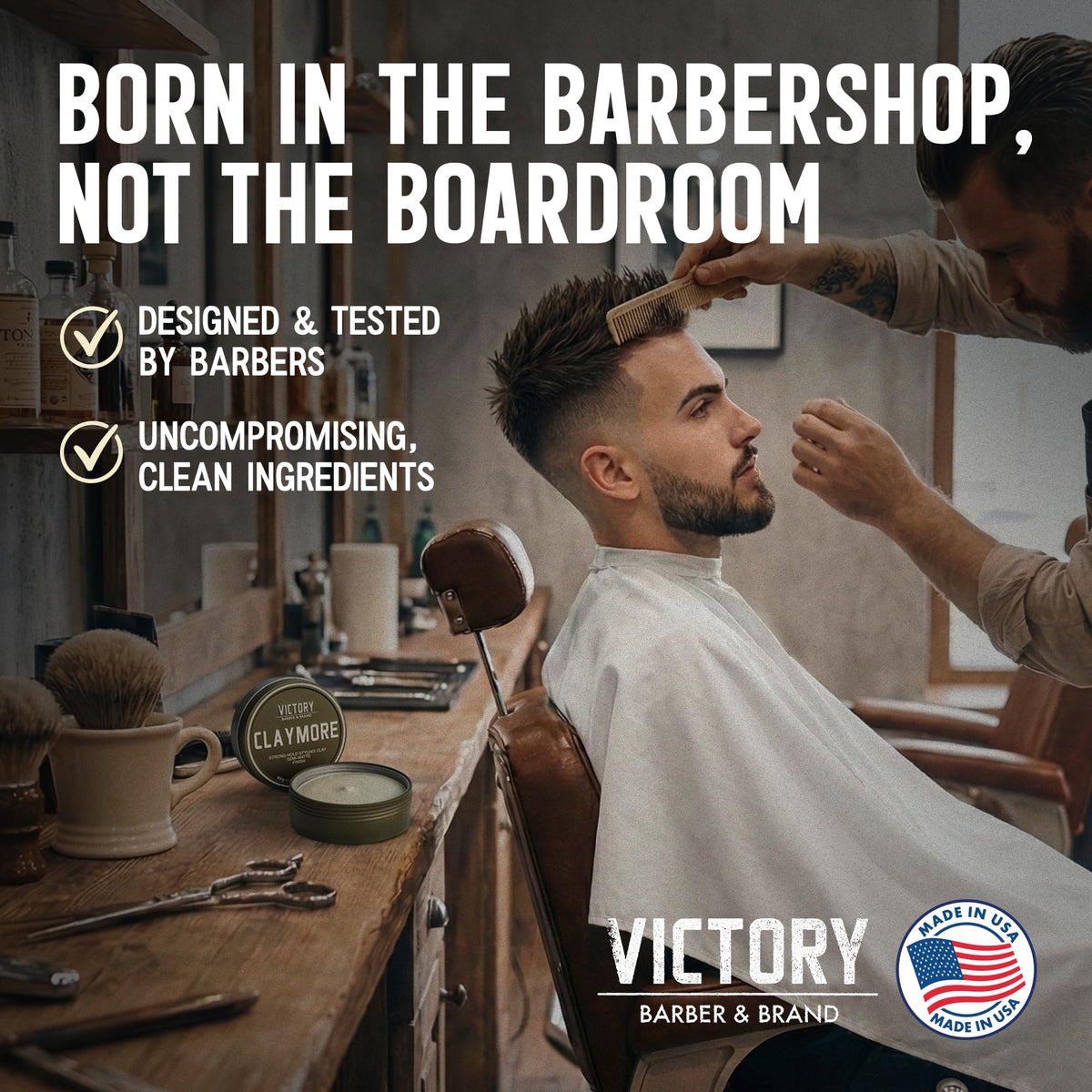 Victory Barber & Brand product with outdoor backdrop showing weather-ready, durable styling