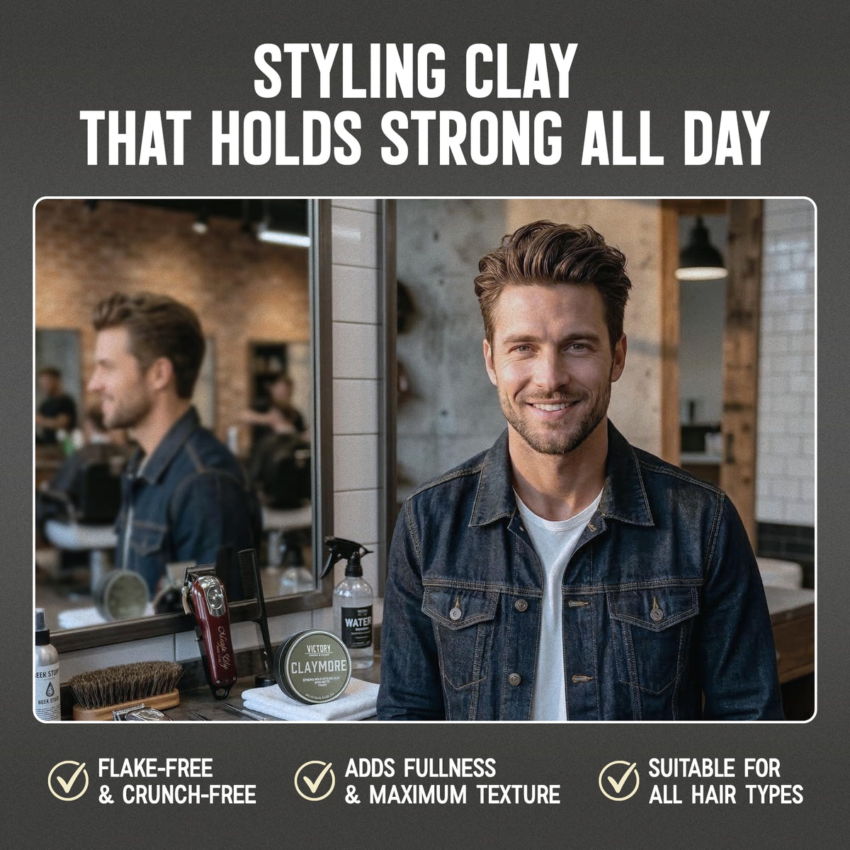 Victory Barber & Brand open jar close-up revealing clay texture and grip for textured styles