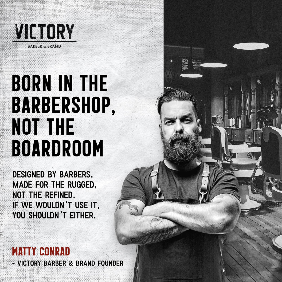 Victory Barber & Brand Made in USA badge emphasizing quality and trust