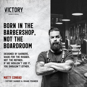 Victory Barber & Brand Made in USA badge emphasizing quality and trust