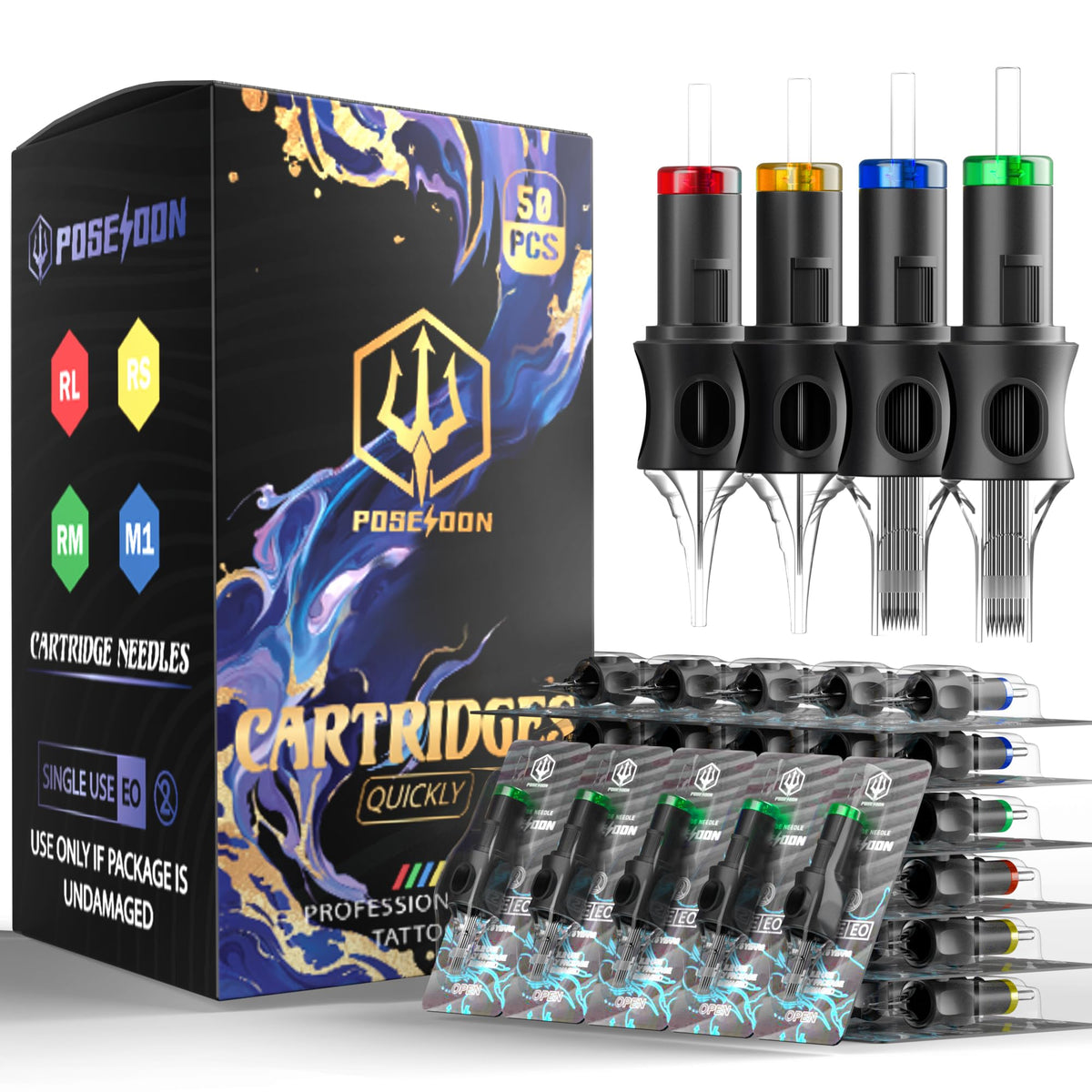 Vidattx POSEIDON front packaging showing 50pcs mixed cartridges and clear labeling for convenience