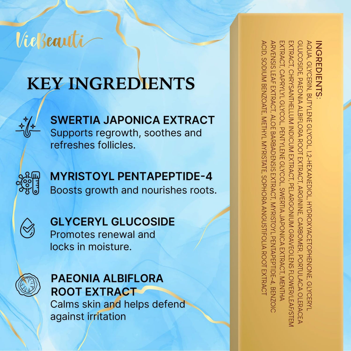 VieBeauti applicator detail illustrating slim brush for precise brow application