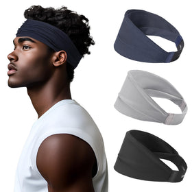 Viewind headband front view showing three classic colors and lightweight design benefit