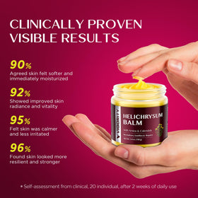Vigority balm applied on senior model's cheek showing softening and barrier support