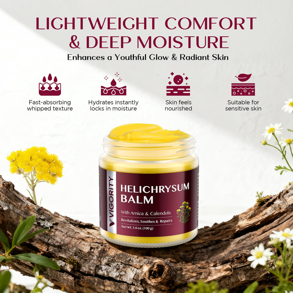 Vigority balm on bathroom vanity styled with towels illustrating daily skincare routine