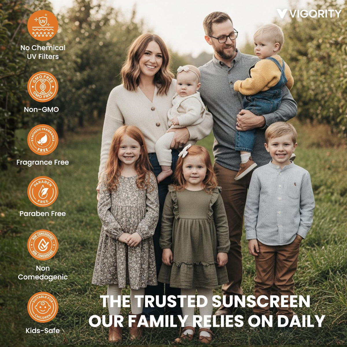 Vigority family at beach using sunscreen for reef-safe outdoor protection