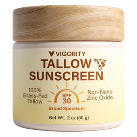Vigority front package view showing compact travel-friendly SPF 30 bottle and benefits