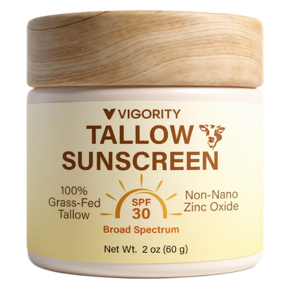 Vigority front package view showing compact travel-friendly SPF 30 bottle and benefits