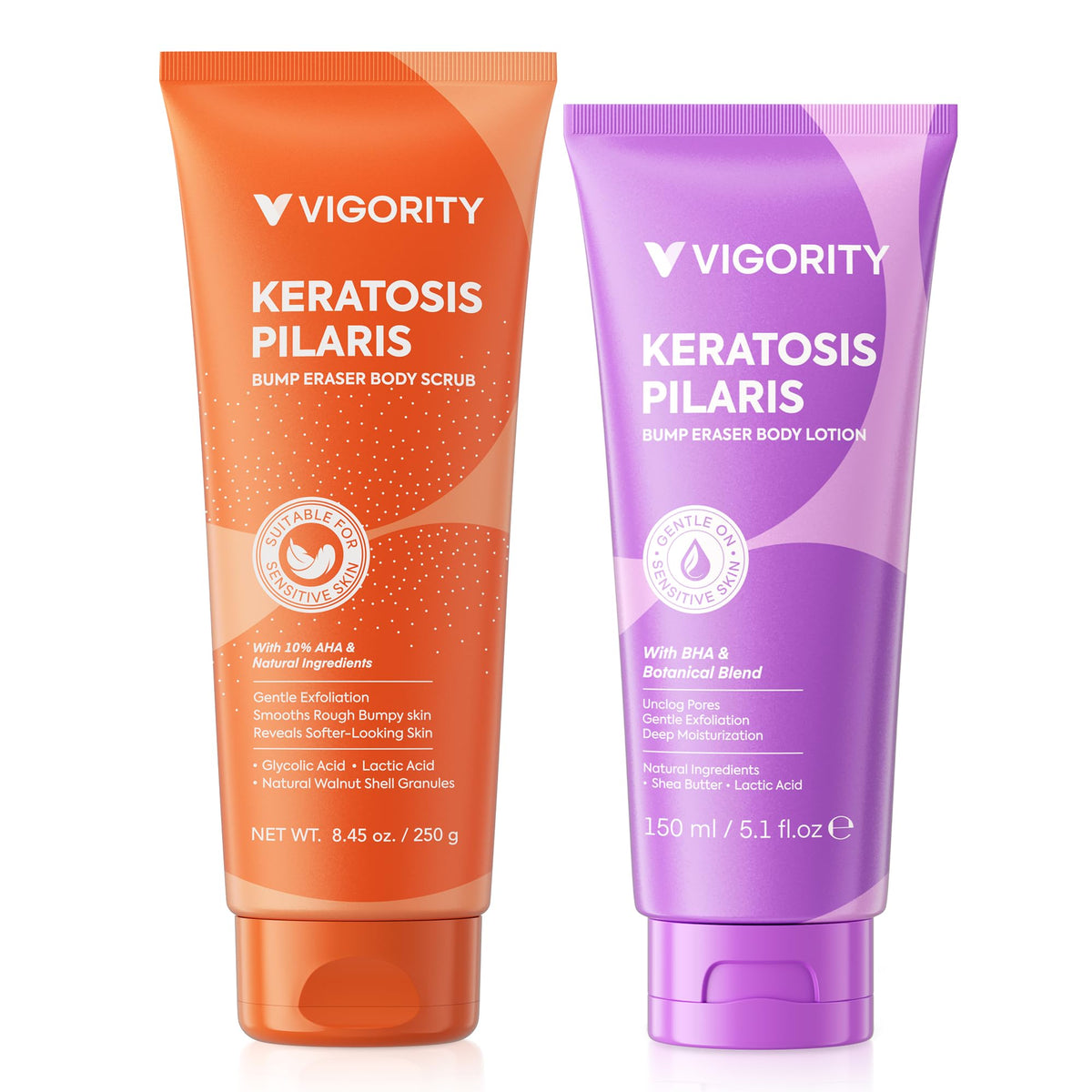 Vigority front packaging showing both scrub and lotion for visible routine benefits