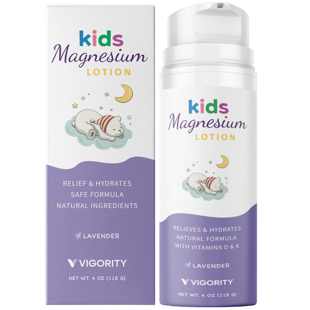 Vigority front packaging showing magnesium lotion for calming bedtime