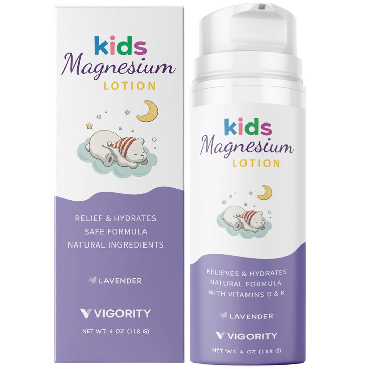 Vigority front packaging showing magnesium lotion for calming bedtime