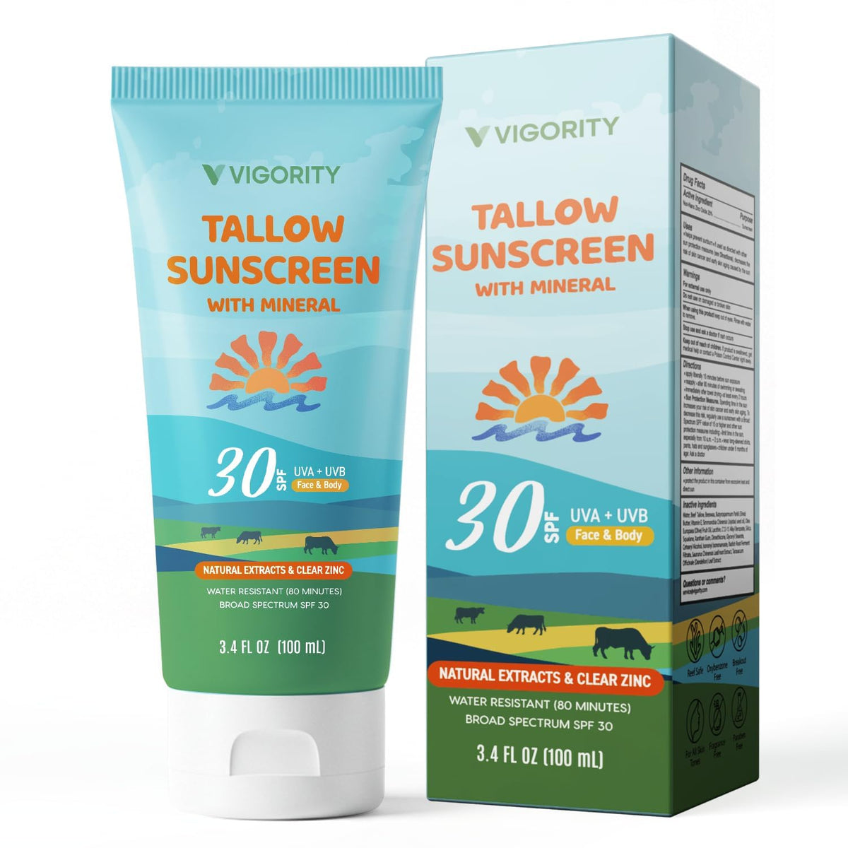 Vigority front packaging showing SPF 30 and travel-size protection