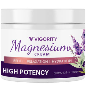 Vigority lotion front label showing calming lavender and magnesium benefits