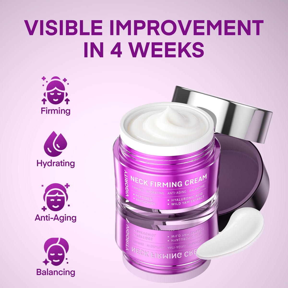 Vigority applied to model neck demonstrating improved décolleté look