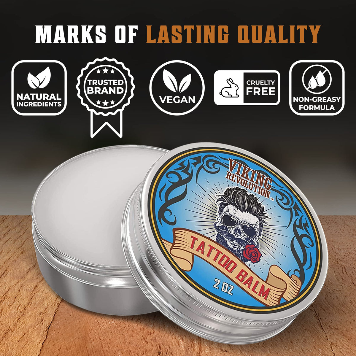 Two 2oz Viking Revolution jars next to a coin for size comparison, travel-friendly benefit
