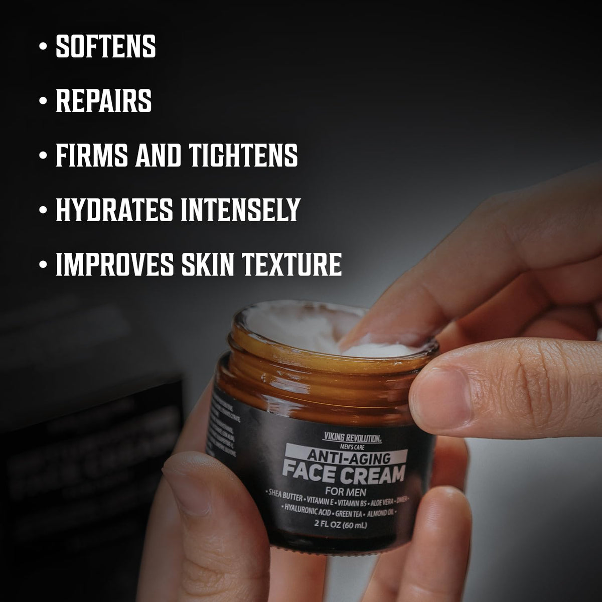 Viking Revolution being applied to male jawline, hydrates and soothes skin