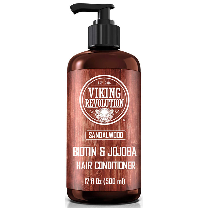 Viking Revolution front bottle view showing sandalwood scent and benefits