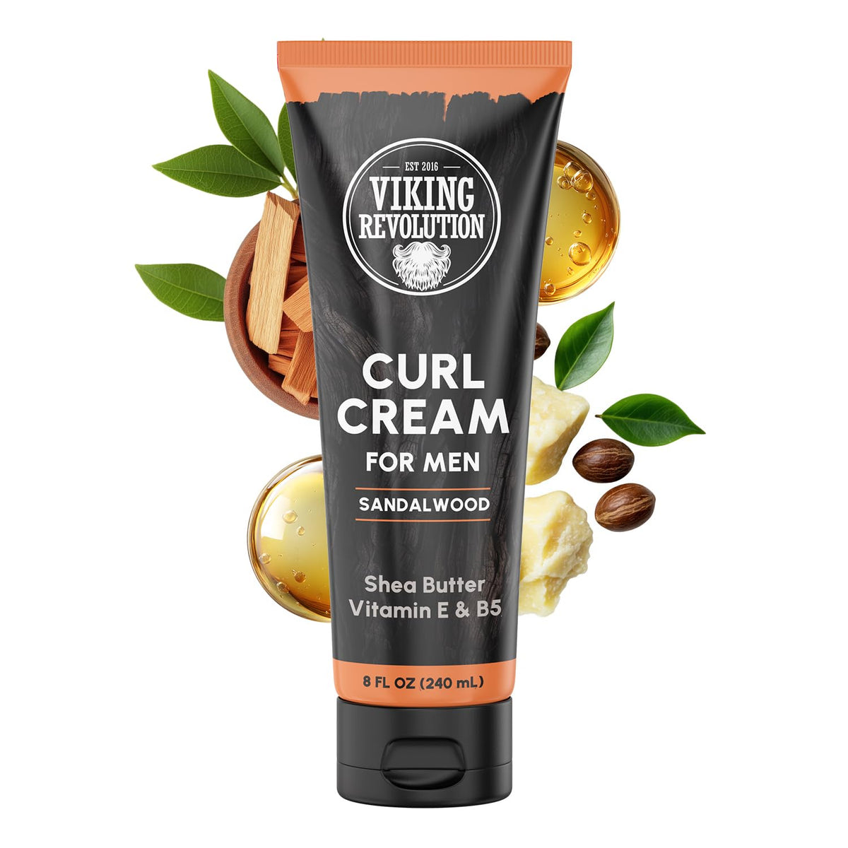 Viking Revolution front packaging showing 8 fl oz cream and sandalwood scent that defines curls