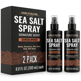 Viking Revolution front bottle view showing sandalwood scent and benefits