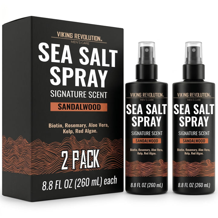 Viking Revolution front bottle view showing sandalwood scent and benefits
