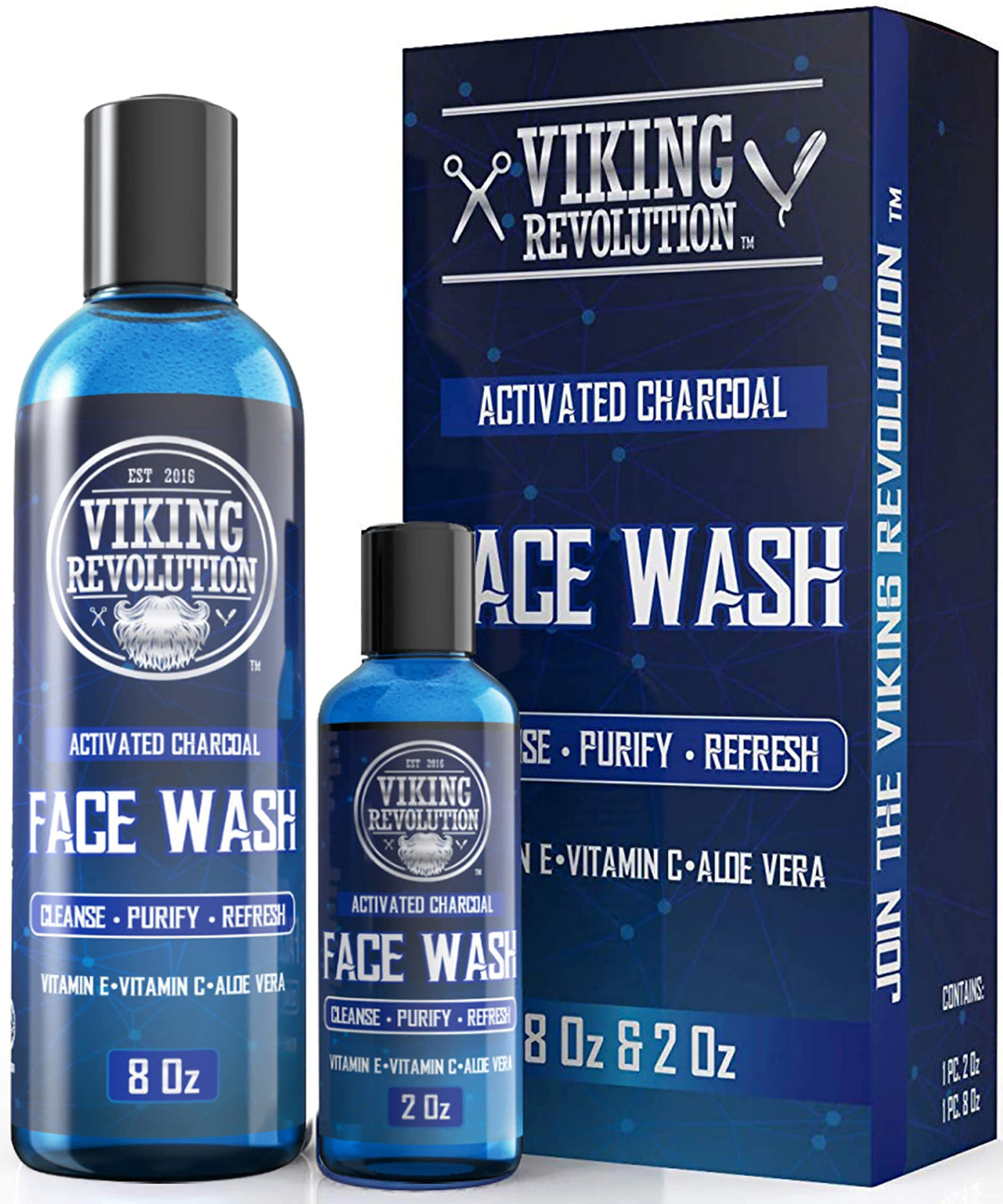 Viking Revolution front packaging showing cleanser duo and clear labeling benefits