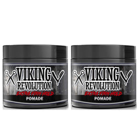 Viking Revolution front packaging showing twin pomade tins and product branding for reliable styling