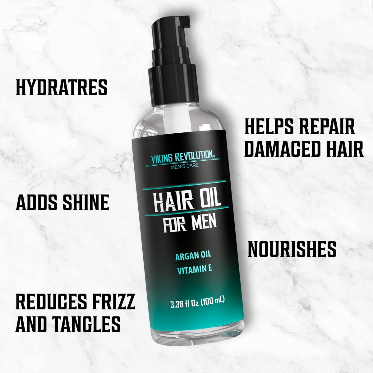 Viking Revolution hair before and after using oil showing reduced frizz benefit