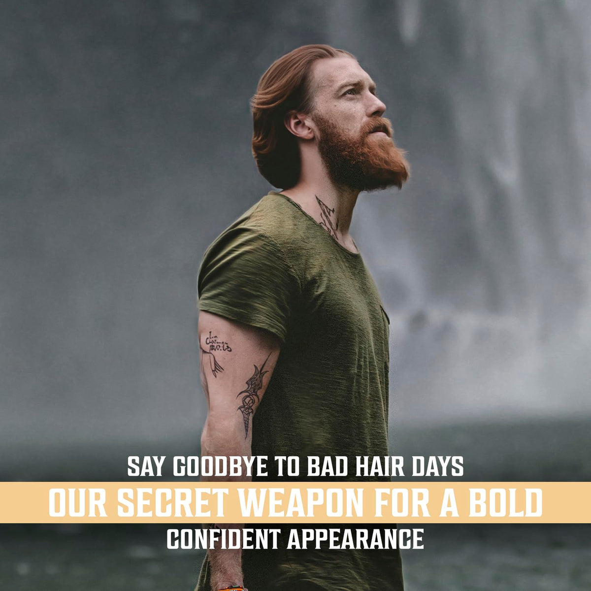 Man styling hair with Viking Revolution spray for beachy volume and natural movement