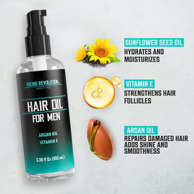 Viking Revolution hair oil dropper applying lightweight conditioning shine