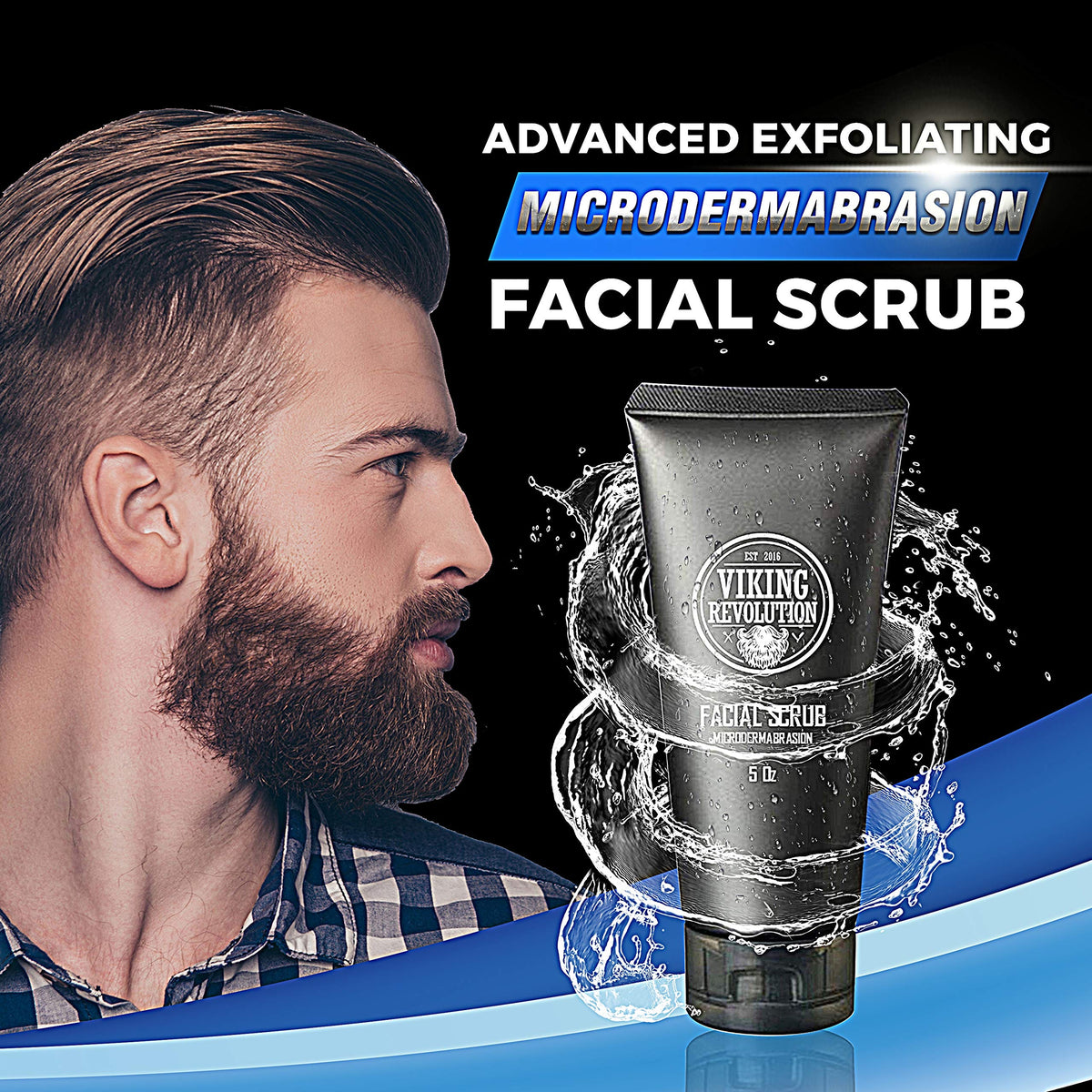 Viking Revolution in-use pre-shave application on a man's face promoting smoother shaves