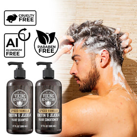 viking revolution label zoom highlighting biotin, jojoba oil and vitamin B5