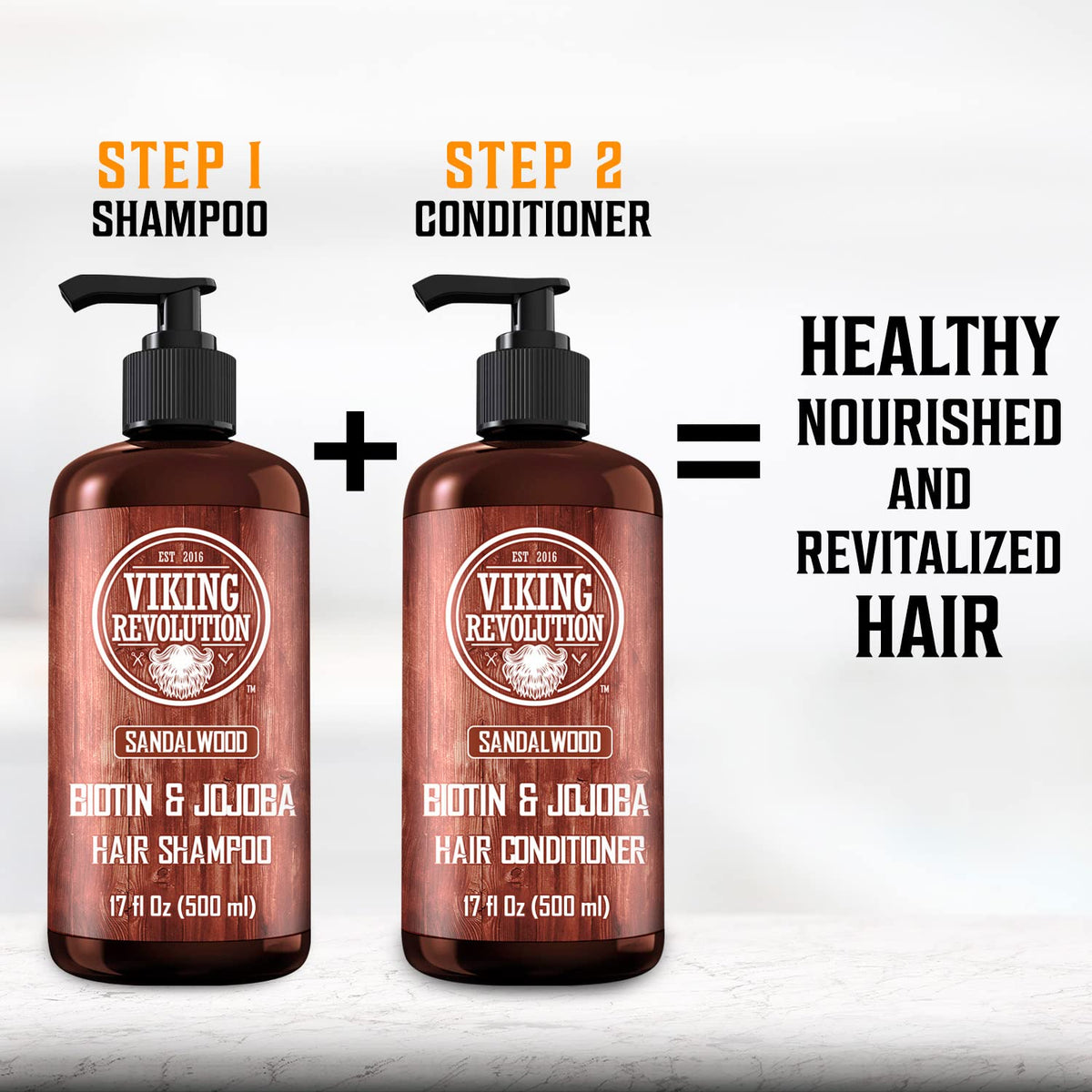 Viking Revolution label closeup listing biotin, jojoba, and vitamin B5