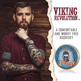 Viking Revolution balm in a tattoo artist studio setting, professional prep benefit