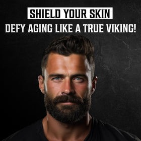 Viking Revolution on bathroom counter with grooming items, integrates into routine