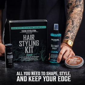 Viking Revolution styled hair on model demonstrating textured matte finish