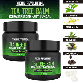 Viking Revolution open jar texture close-up, displays creamy balm for quick absorption